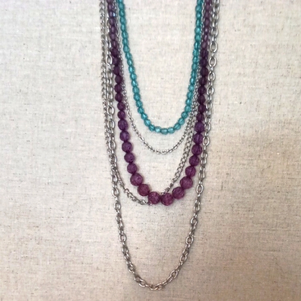 Icing Elegant Multi-Color Layered Chains And Beads Necklace.